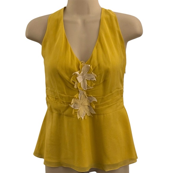 BCBGMaxAzria Yellow Sheer Floral Accent Halter Top Size M - Picture 1 of 7